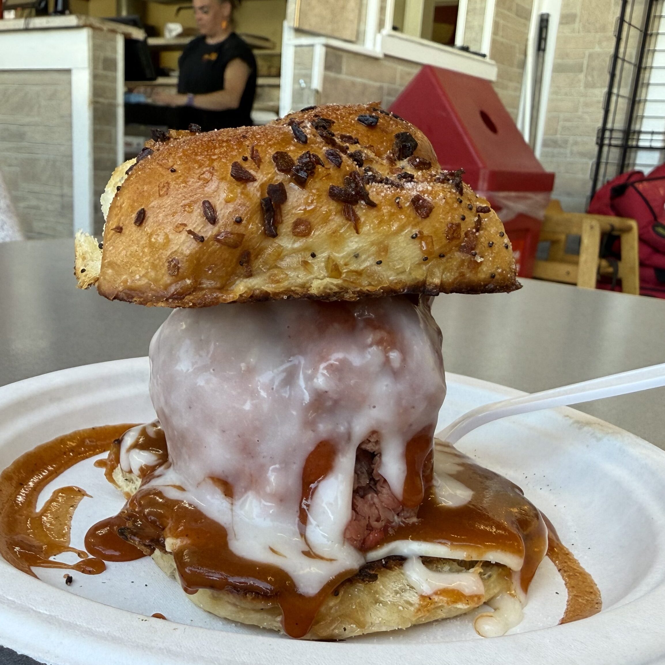 A junior on an onion roll at C&S Pizza in Pepperell