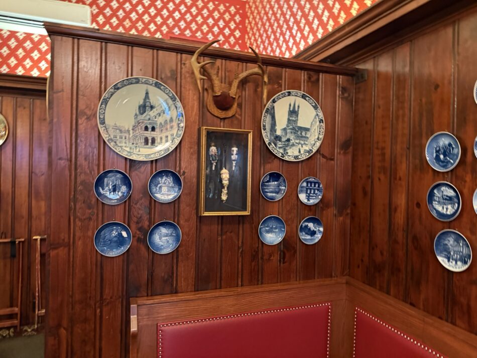 Commemorative plates and antlers on the wall at the Student Prince in Springfield